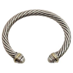 Vintage David Yurman Sterling Silver 14K Yellow Gold Accent Cable Classics Cuff Bracelet