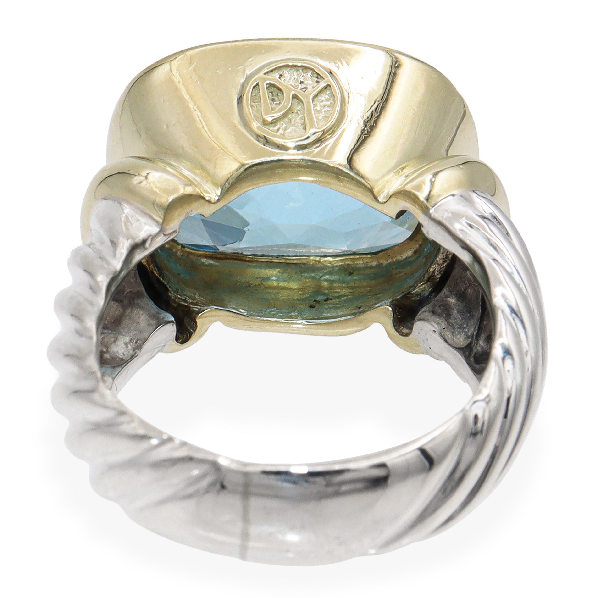 Anillo Albión de Topacio Azul de Plata de Ley y Oro Amarillo de 14 quilates David Yurman en Excelente estado para la venta en New York, NY
