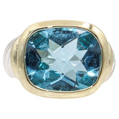 David Yurman Sterling Silver & 14K Yellow Gold Blue Topaz Albion Ring
