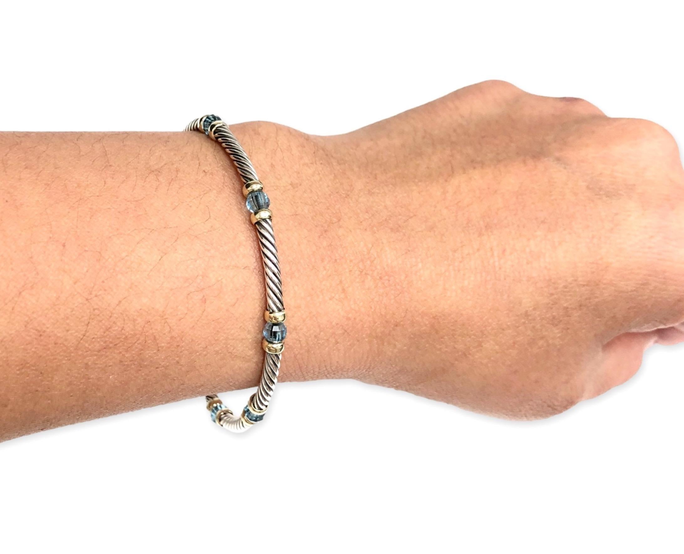 Briolette Cut David Yurman Sterling Silver 14K Yellow Gold Blue Topaz Briolette Wire Bracelet