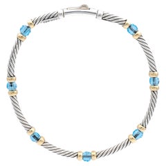 Retro David Yurman Sterling Silver 14K Yellow Gold Blue Topaz Briolette Wire Bracelet