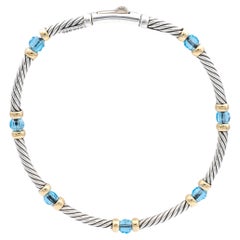 David Yurman Bracelet en argent sterling et or jaune 14 carats avec topaze bleue en forme de briolette