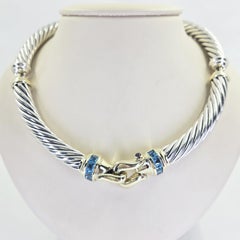 David Yurman Sterling Silver & 14K Yellow Gold Blue Topaz Collar Necklace