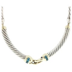 David Yurman Sterling Silver & 14K Yellow Gold Blue Topaz Collar Necklace