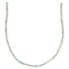 David Yurman Metro Choker-Halskette aus Sterlingsilber & 14k Gelbgold mit blauem Topas