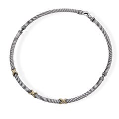 David Yurman Sterling Silver & 14k Yellow Gold Cable Collar Necklace