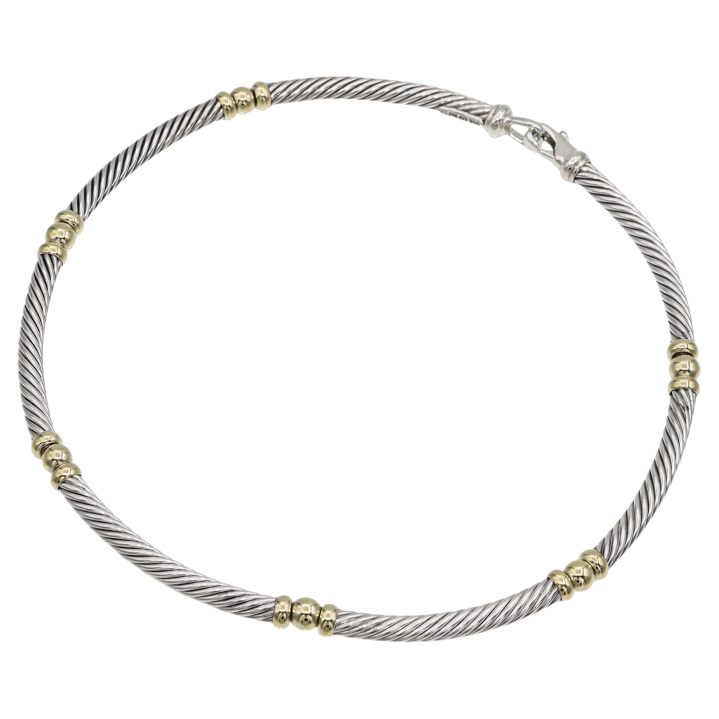 David Yurman - Collana con cavo in argento 925 e oro giallo 14K