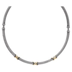 David Yurman Sterling Silver & 14k Yellow Gold Cable Collar Necklace