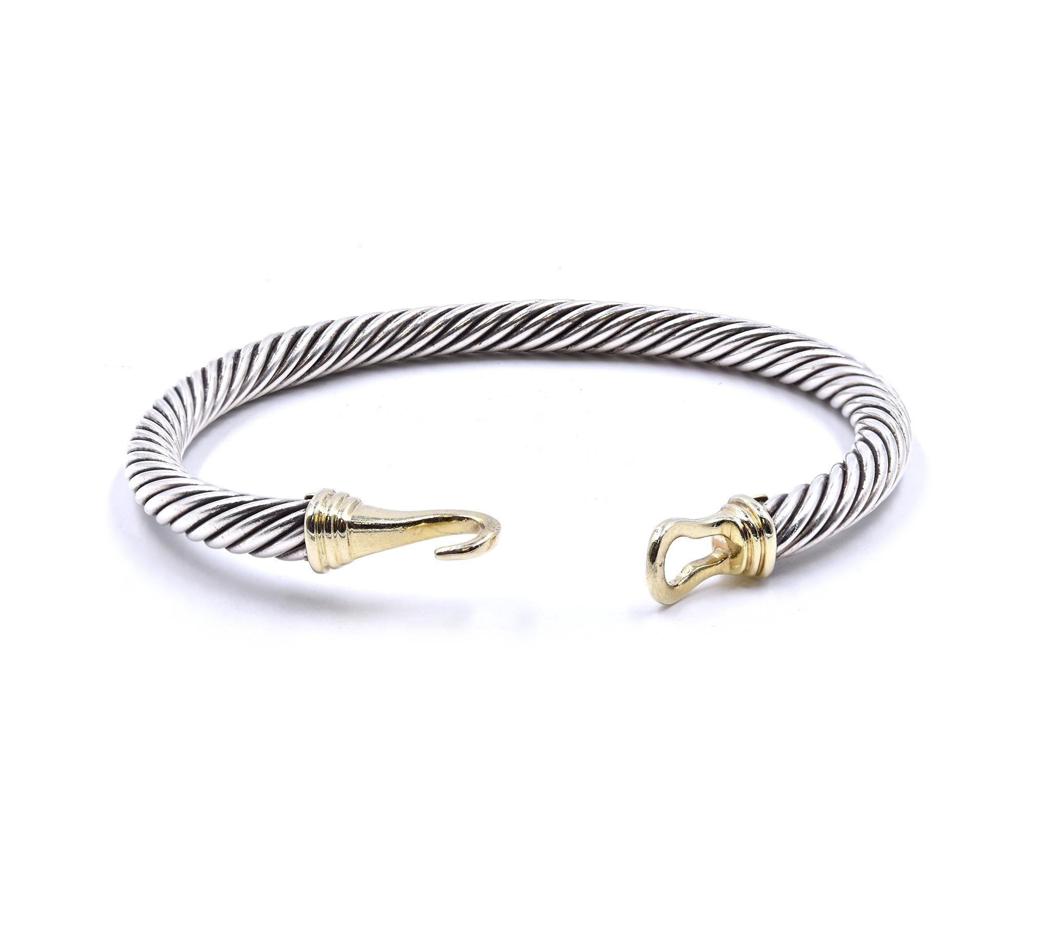 Designer: David Yurman
Material: sterling silver / 14K yellow gold
Weight: 27.19 grams
Measurement: bracelet will fit up to a 6-inch wrist
