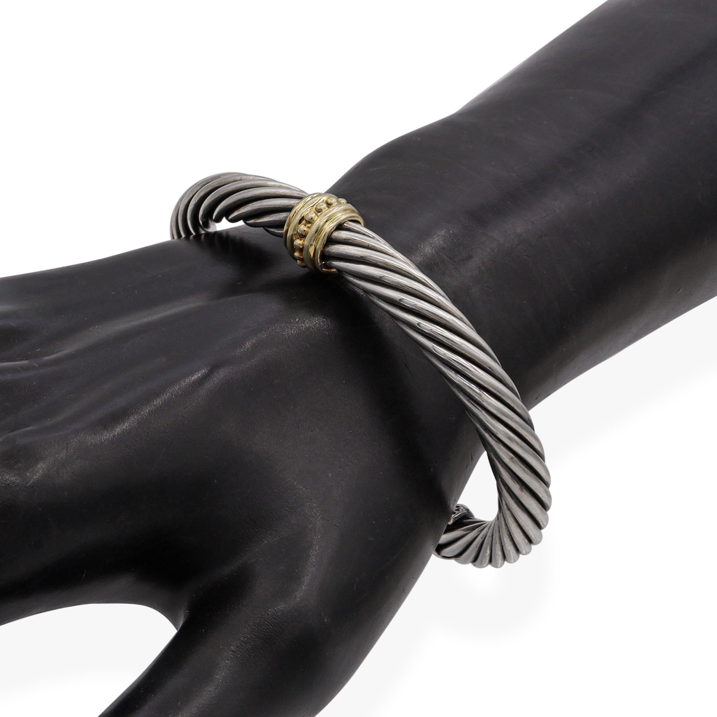 Moderno David Yurman Bracciale a cavo in argento sterling e oro giallo 14 carati in vendita