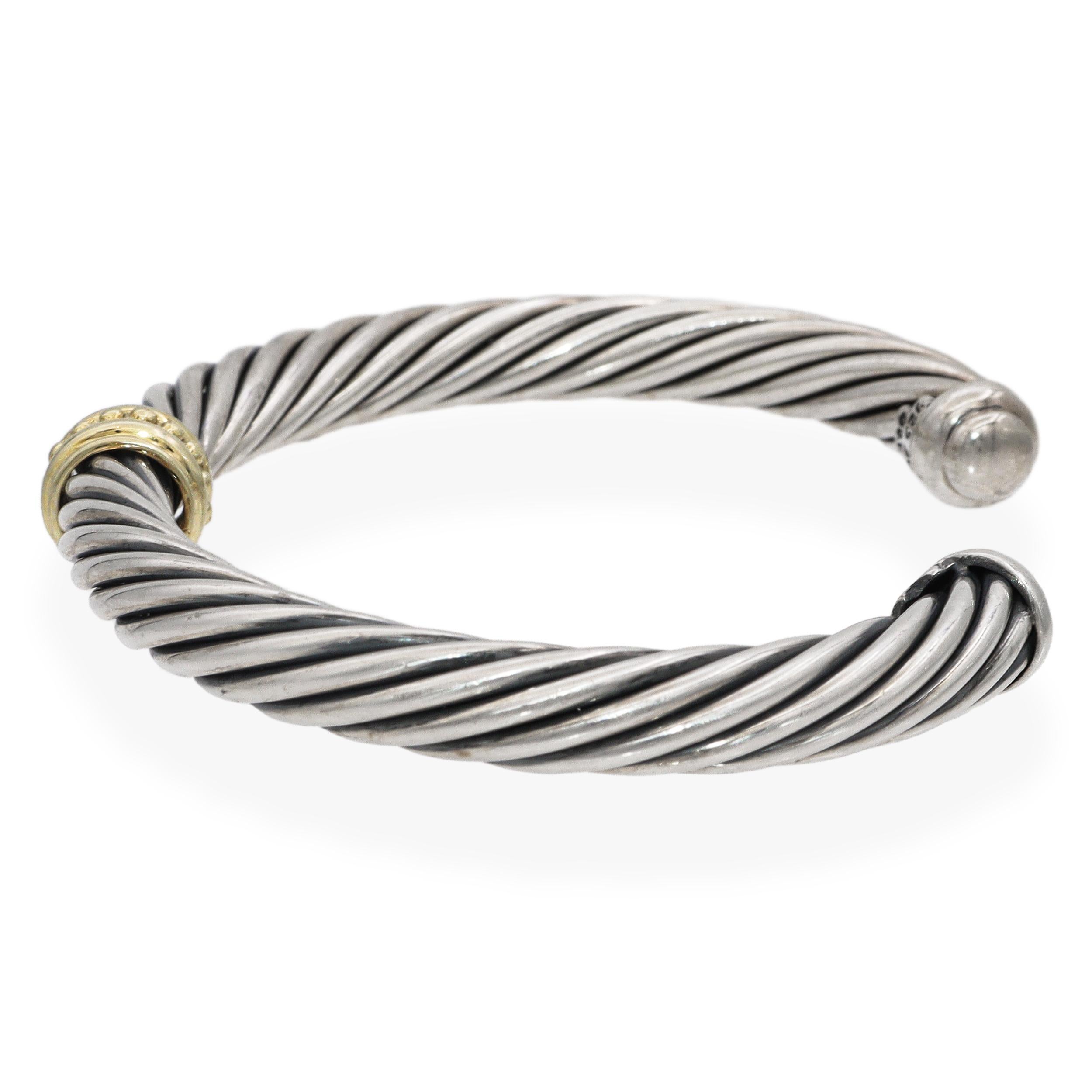 David Yurman Bracciale a cavo in argento sterling e oro giallo 14 carati In condizioni buone in vendita a New York, NY