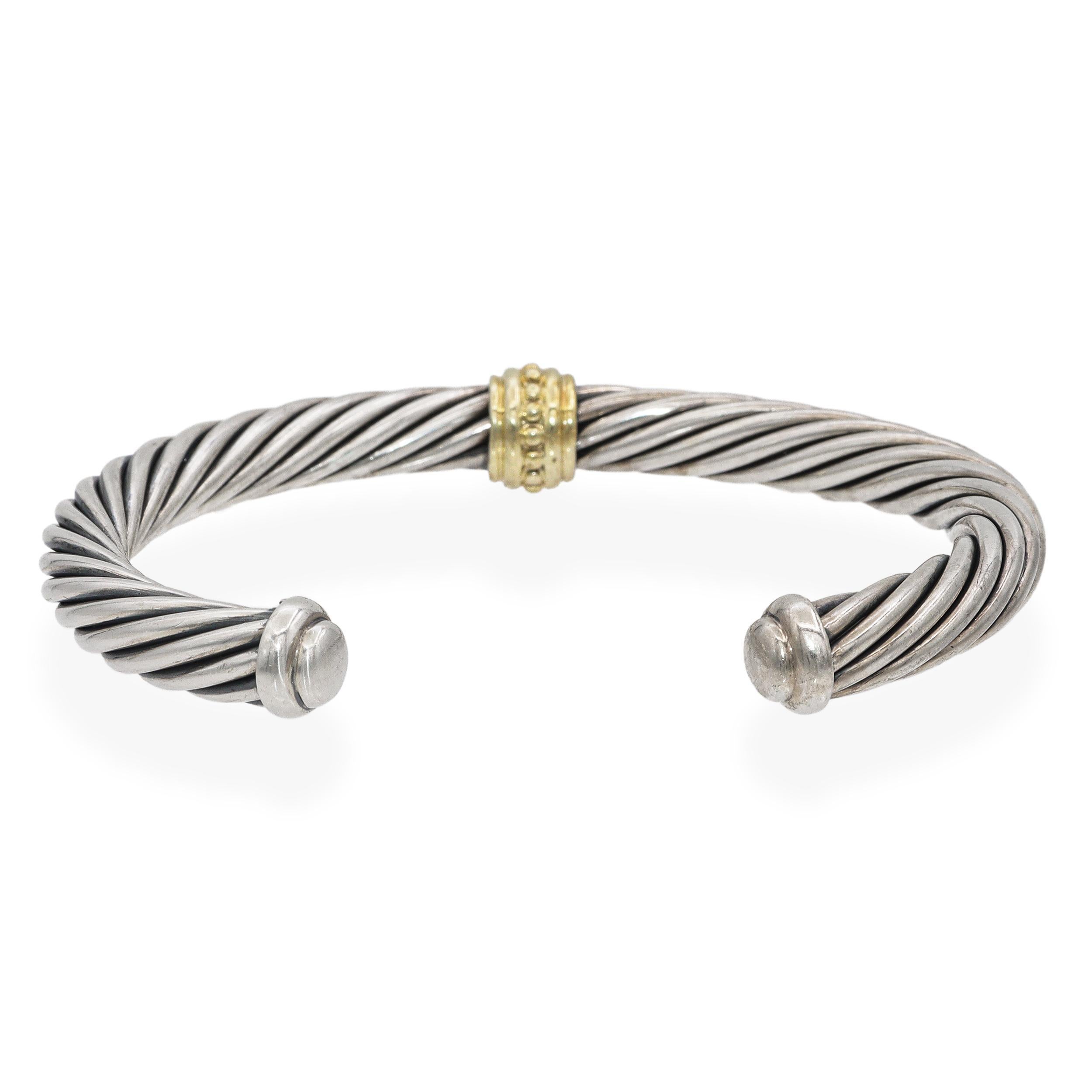 da uomo o donna David Yurman Bracciale a cavo in argento sterling e oro giallo 14 carati in vendita