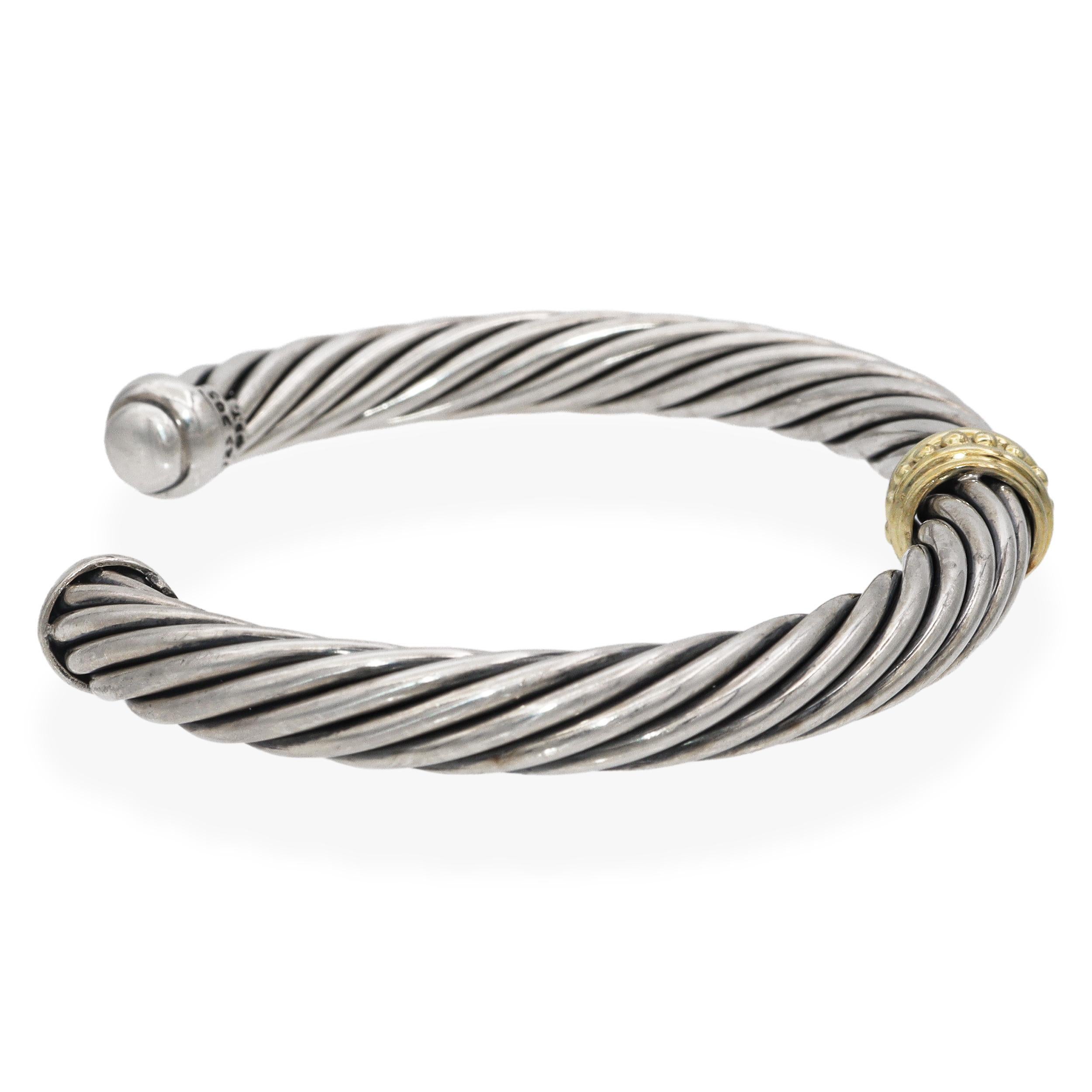 David Yurman Bracciale a cavo in argento sterling e oro giallo 14 carati in vendita 1