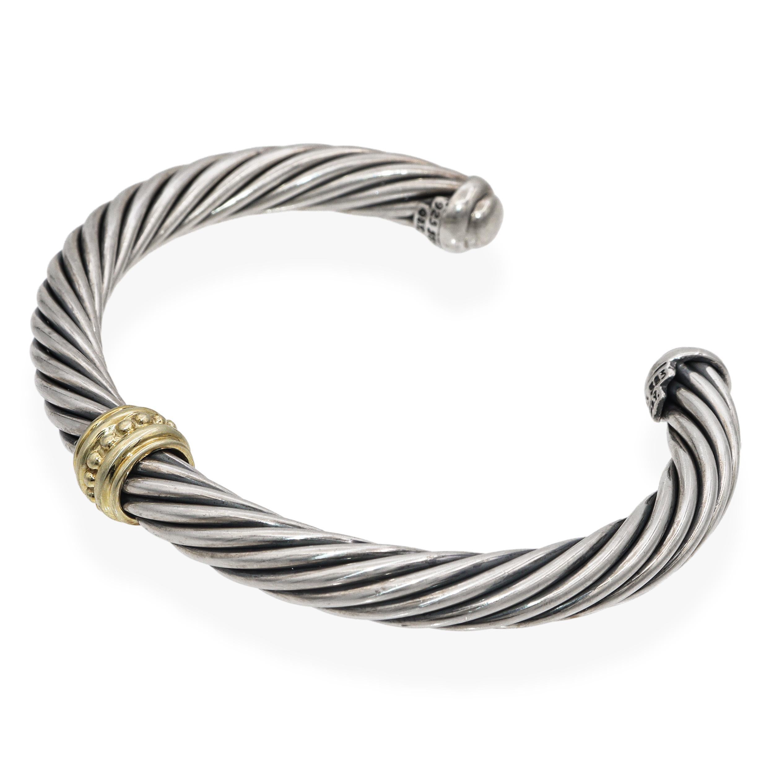 David Yurman Bracciale a cavo in argento sterling e oro giallo 14 carati in vendita 2