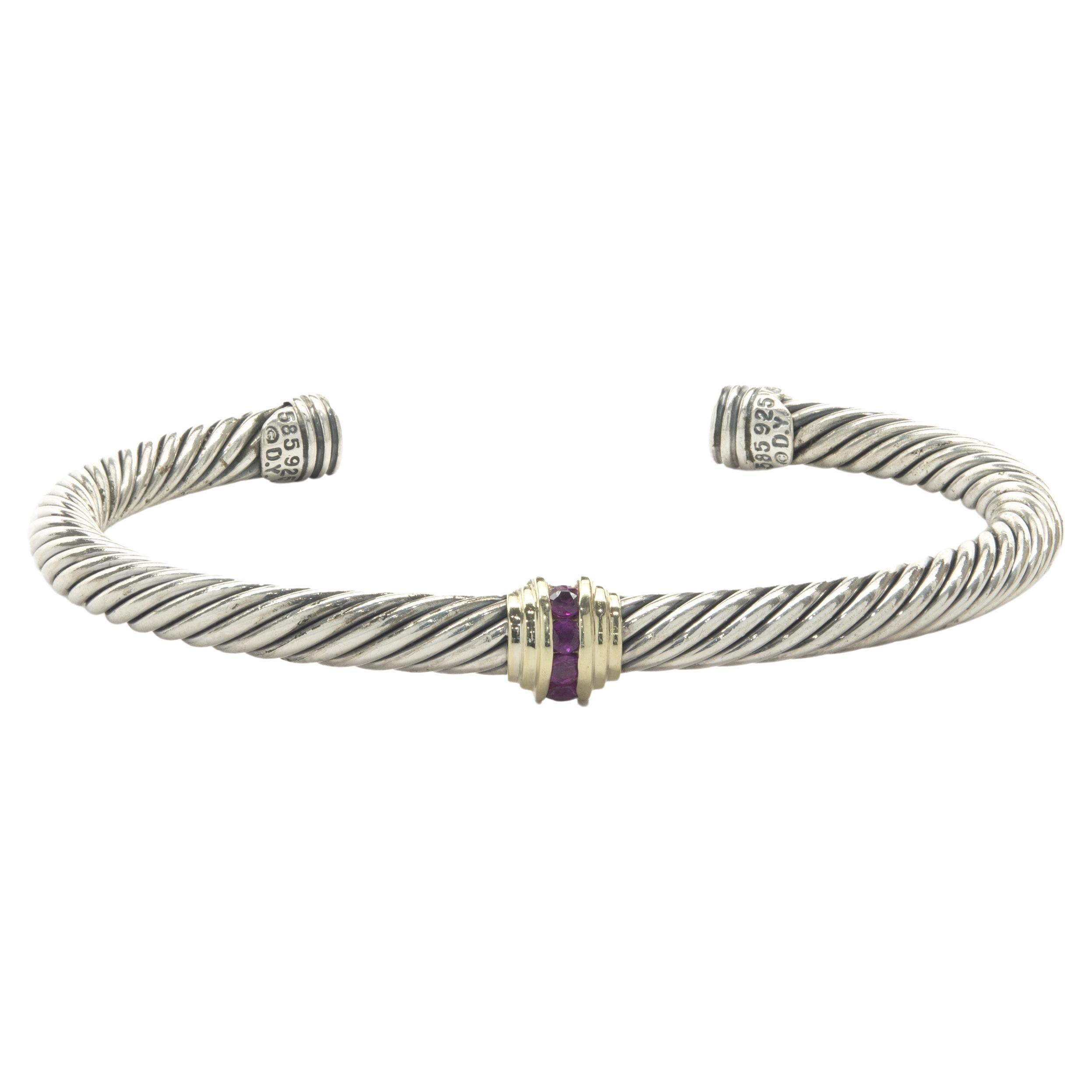 David Yurman Silver 14K Gold Renaissance Single Row Cuff Cable Bracelet ...