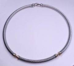 David Yurman Sterling Silver & 14K Yellow Gold Cable Necklace