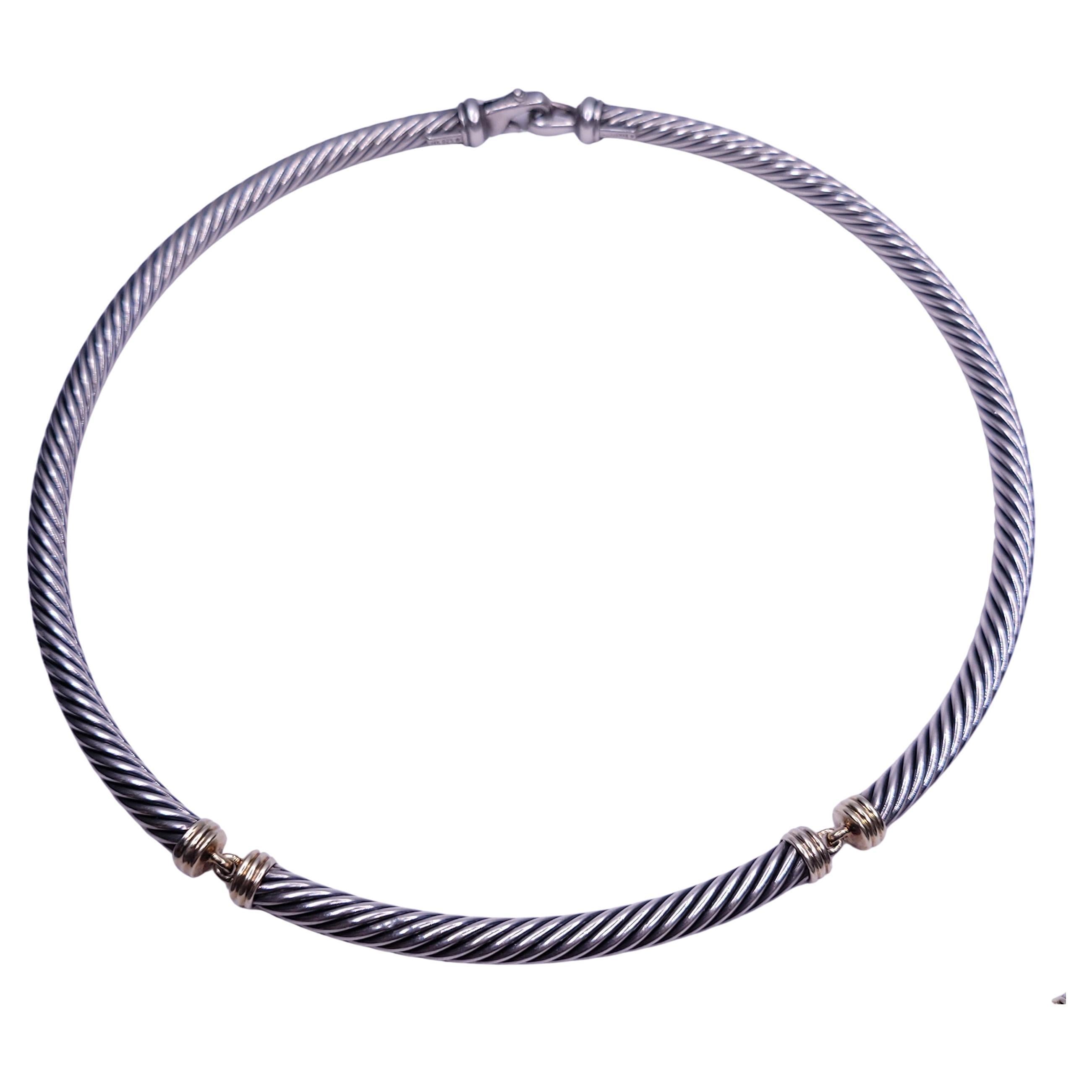 David Yurman Sterling Silver & 14K Yellow Gold Cable Necklace