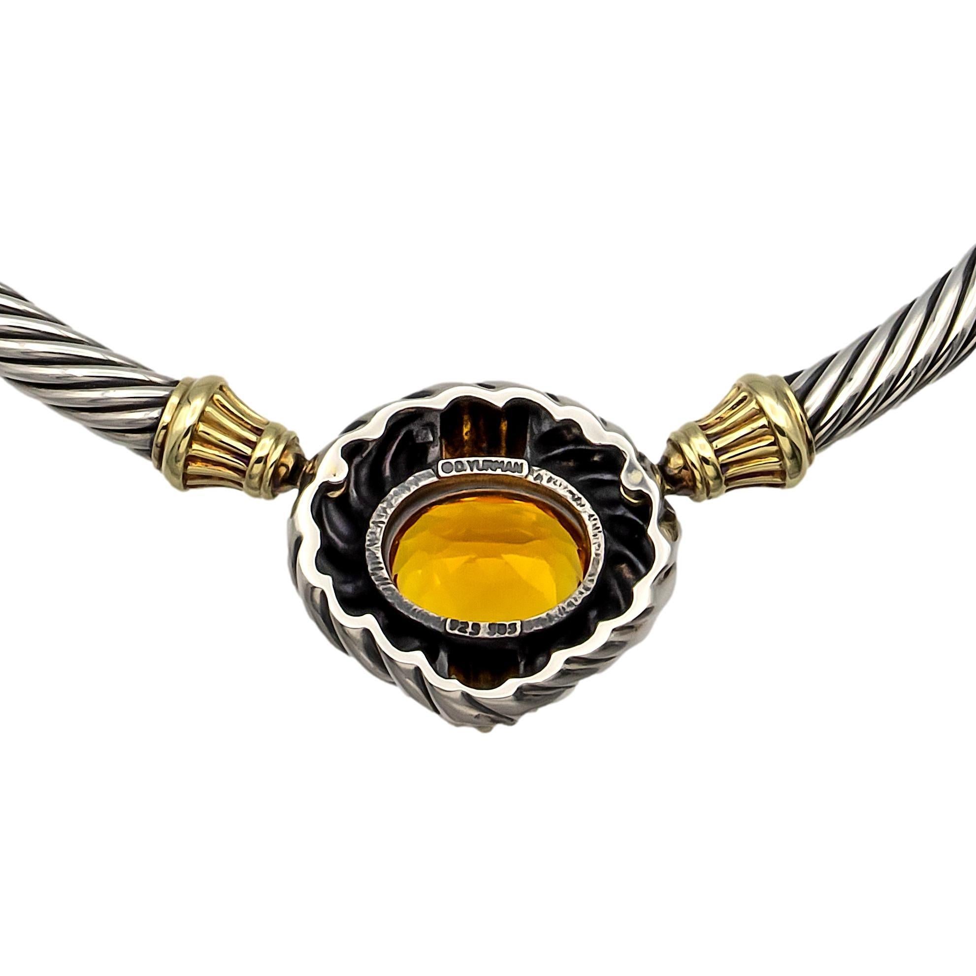 Oval Cut David Yurman Sterling Silver 14K Yellow Gold Cable Necklace Oval Citrine Center For Sale