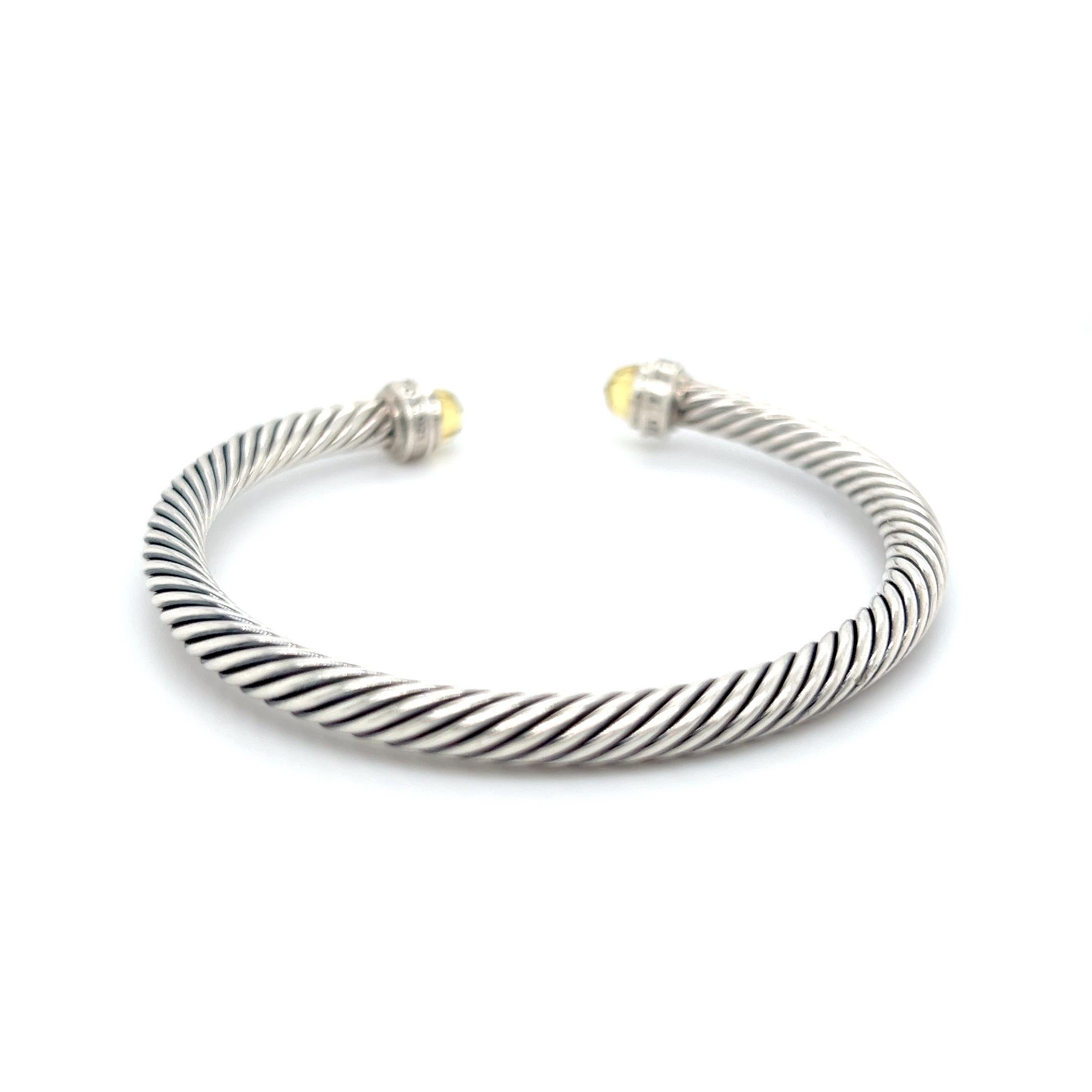 David Yurman Sterlingsilber 14K Gelbgold Citrin 5mm Kabel-Armreif Armband (Moderne) im Angebot