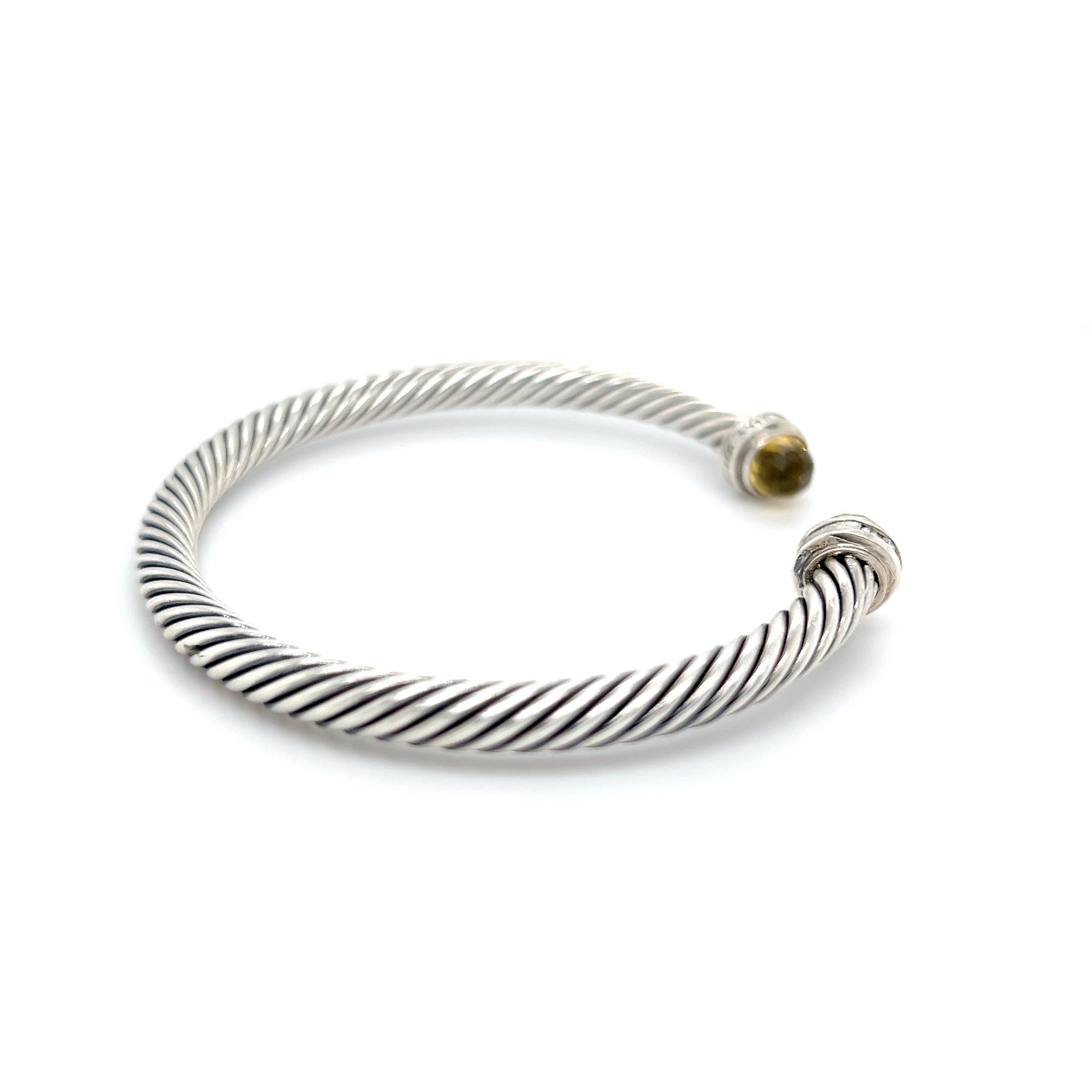 David Yurman Sterlingsilber 14K Gelbgold Citrin 5mm Kabel-Armreif Armband (Rundschliff) im Angebot