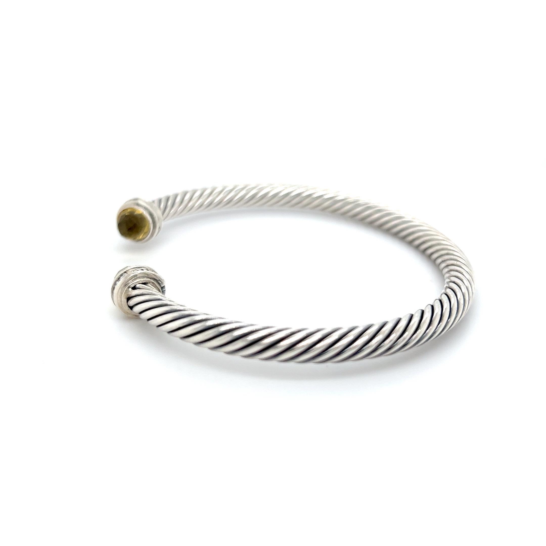 David Yurman Sterlingsilber 14K Gelbgold Citrin 5mm Kabel-Armreif Armband für Damen oder Herren im Angebot