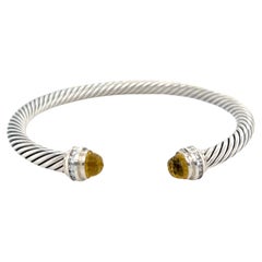 David Yurman Sterling Silver 14K Yellow Gold Citrine 5mm Cable Bangle Bracelet