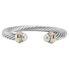 David Yurman Sterling Silver & 14K Yellow Gold Classic Cable Pearl Cuff Bracelet