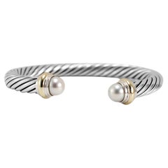 David Yurman Sterling Silver & 14K Yellow Gold Classic Cable Pearl Cuff Bracelet