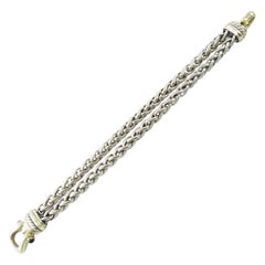 David Yurman Sterling Silver 14 Karat Gold Double Wheat Chain Buckle Bracelet