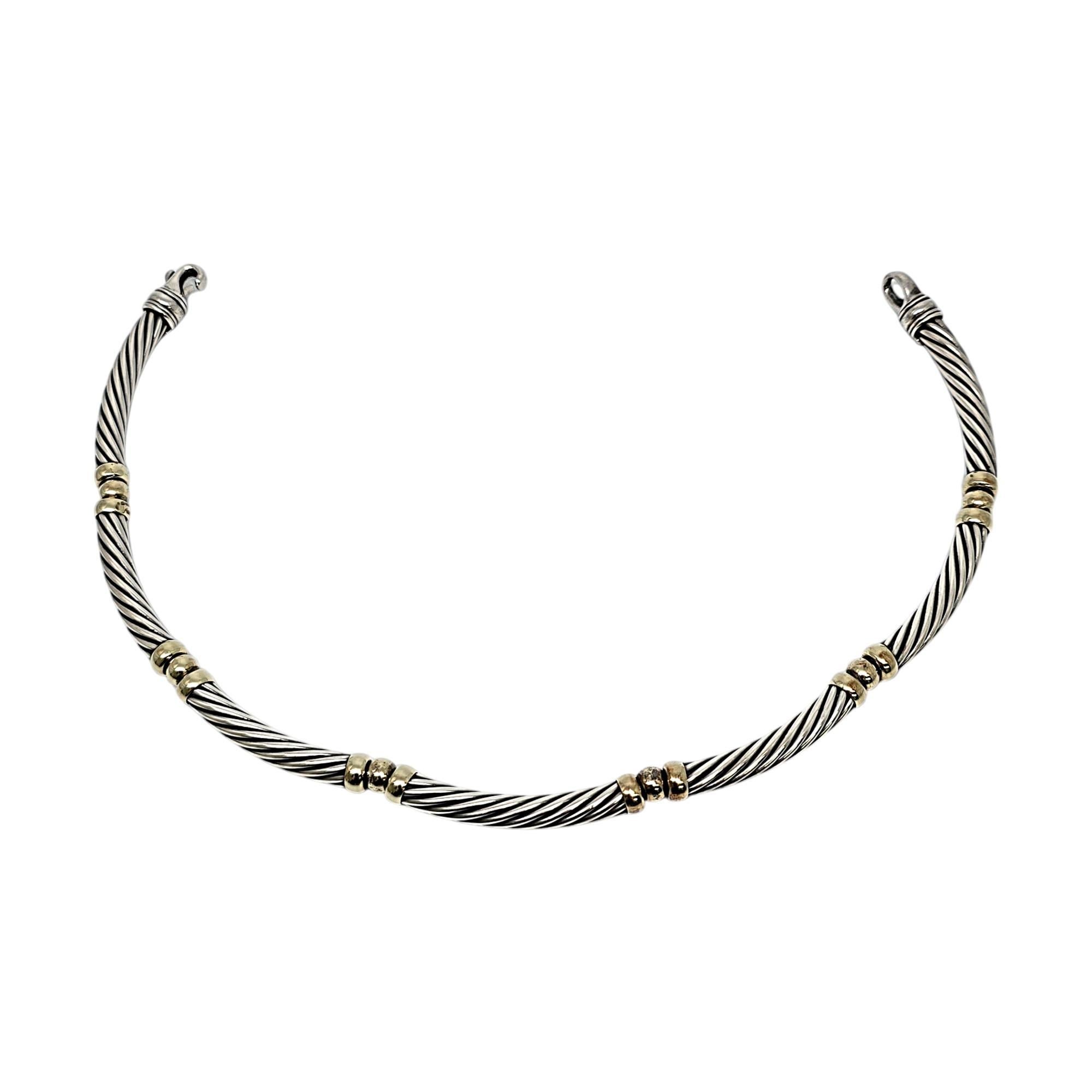 David Yurman Sterling Silver 14K Yellow Gold Hampton Cable Choker Necklace 19611 In Good Condition In Washington Depot, CT