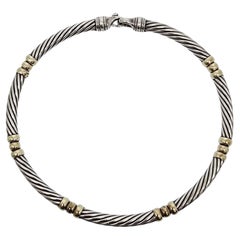 David Yurman Sterling Silver 14K Yellow Gold Hampton Cable Choker Necklace 19611