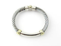 David Yurman Sterling Silver 14 Karat Yellow Gold Hinged Cable Bangle Bracelet