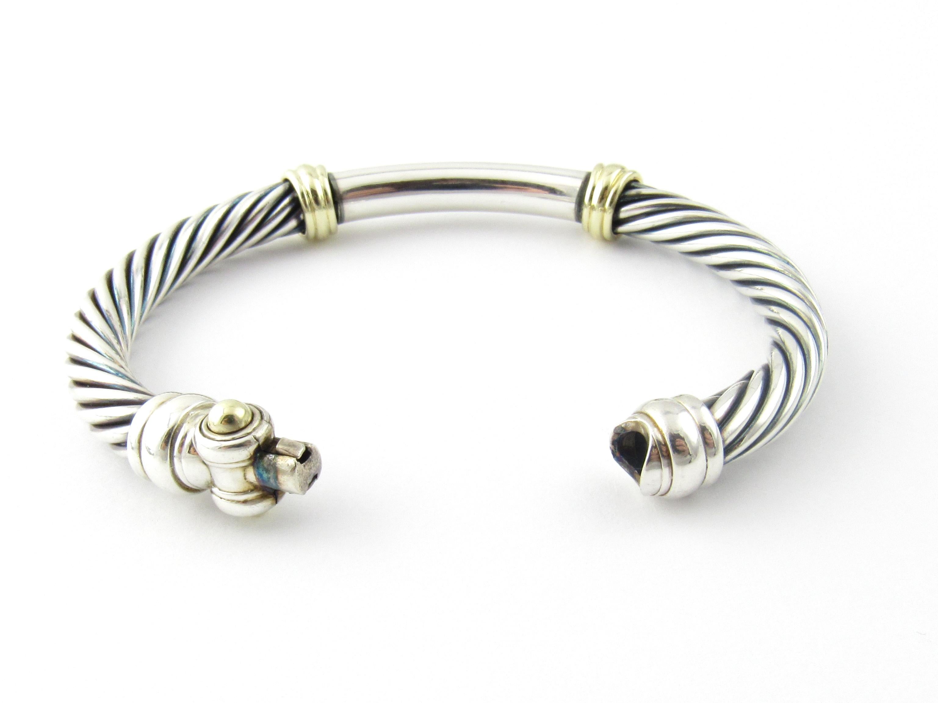 David Yurman Sterling Silver 14 Karat Yellow Gold Hinged Cable Bangle Bracelet 1