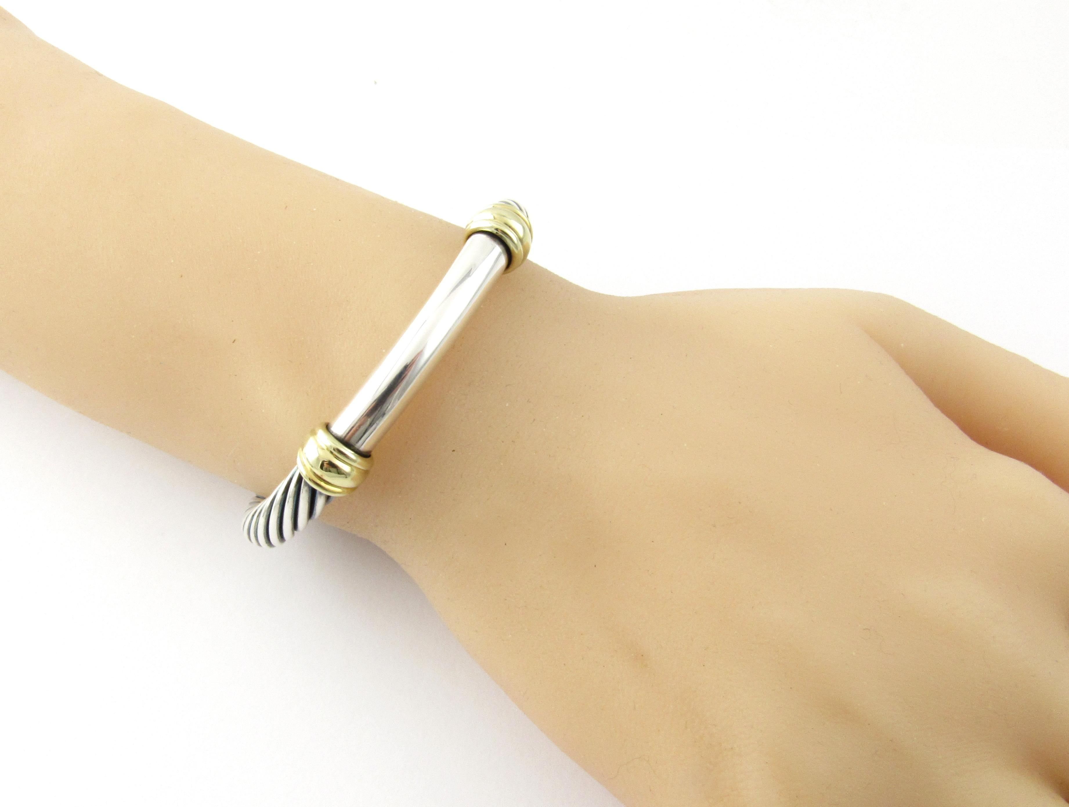 David Yurman Sterling Silver 14 Karat Yellow Gold Hinged Cable Bangle Bracelet 2