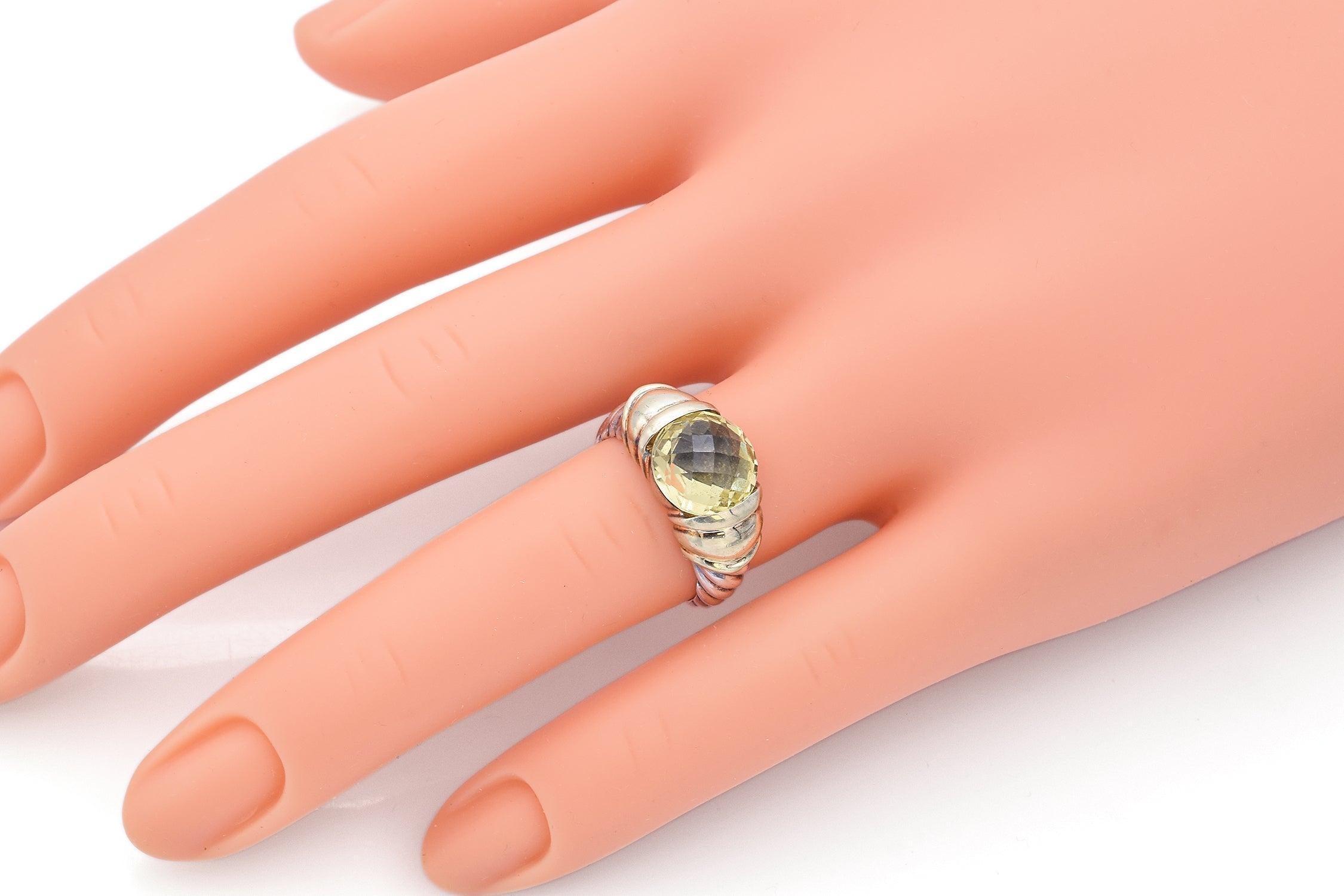 David Yurman Sterling Silber & 14k Gelbgold Zitronenquarz Capri Ring (Gemischter Schliff) im Angebot