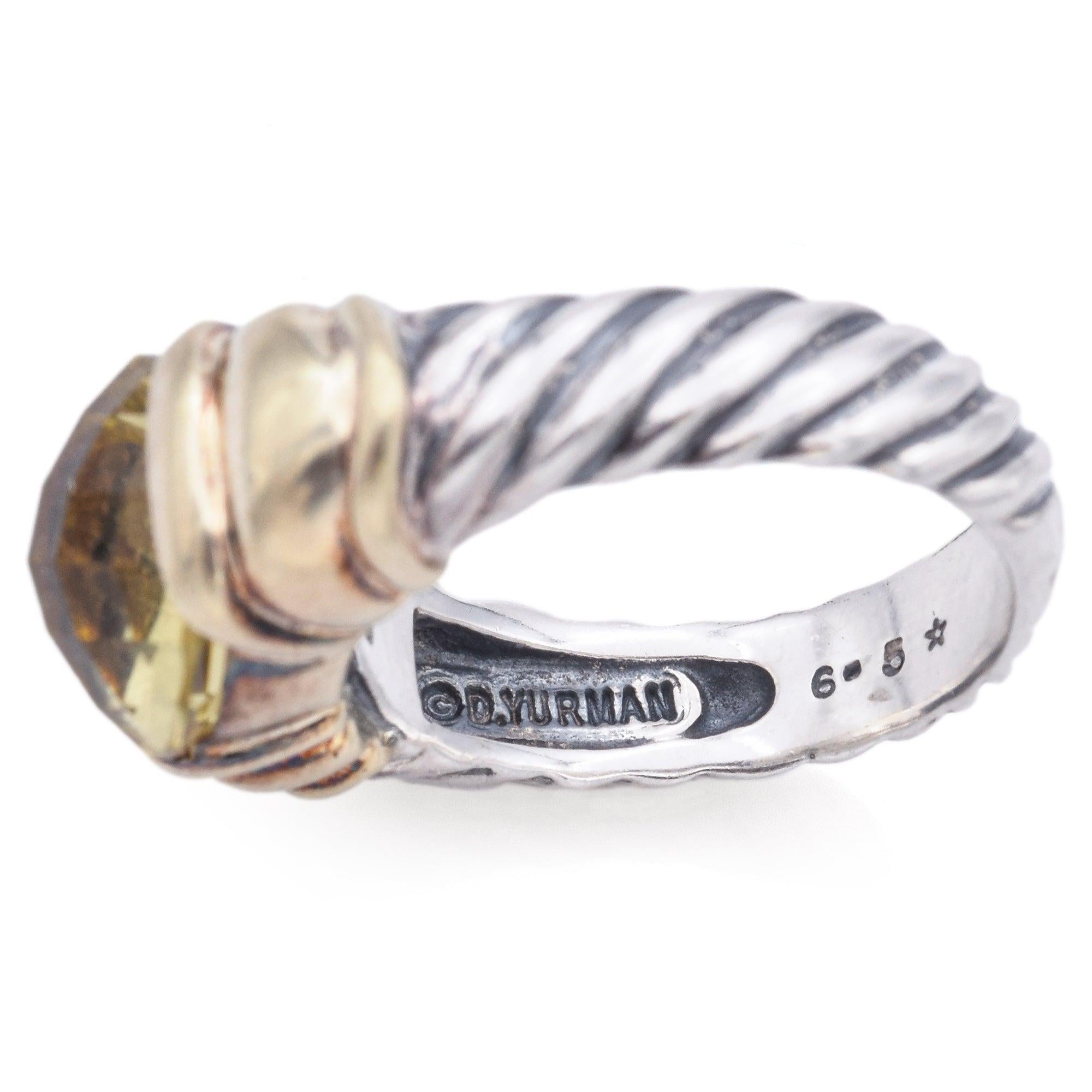 David Yurman Sterling Silber & 14k Gelbgold Zitronenquarz Capri Ring im Zustand „Gut“ im Angebot in New York, NY