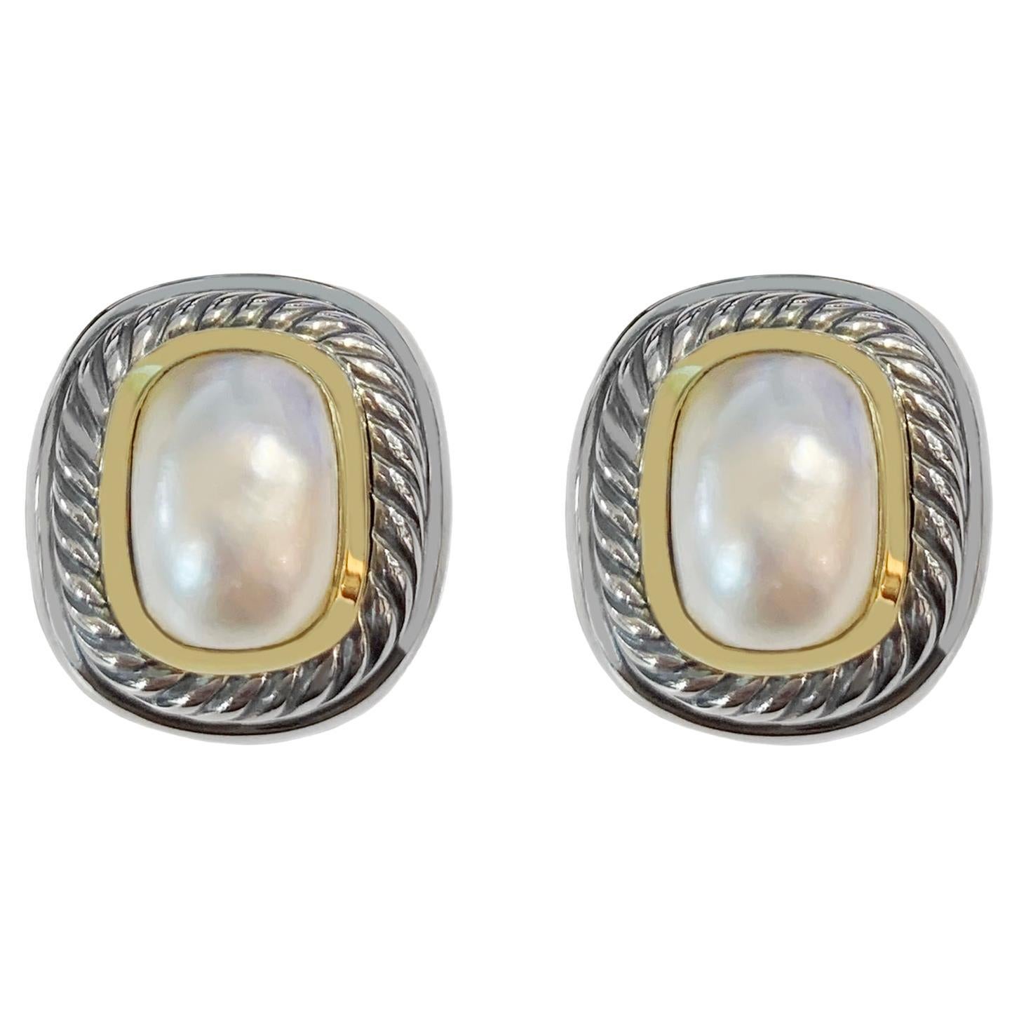 David Yurman Chrysoprase, Sterling Silver and 14 Karat Clip Earrings For Sale at 1stDibs david