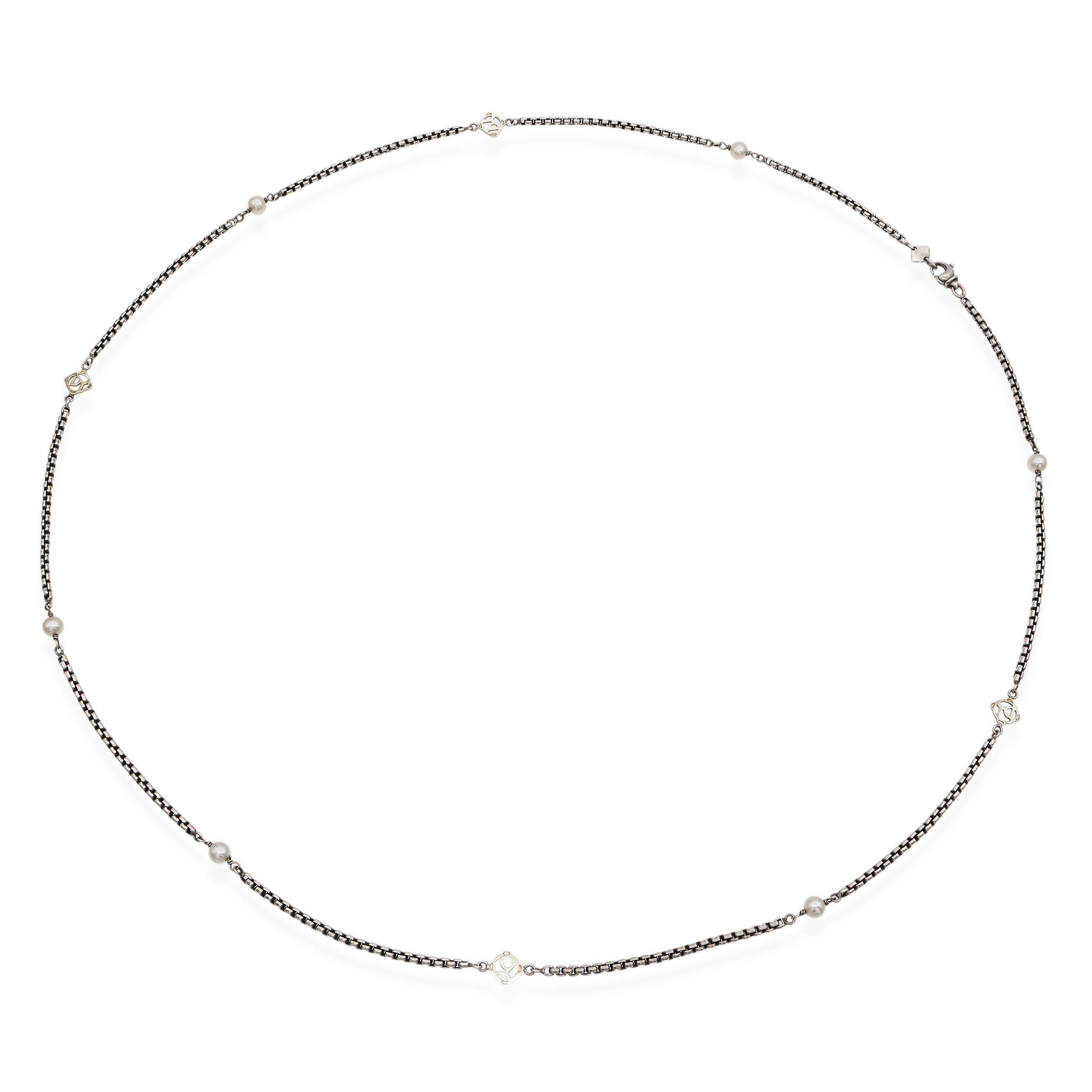Perlina David Yurman - Collana con catena a scatola di perle in argento 925 e oro giallo 14 carati in vendita