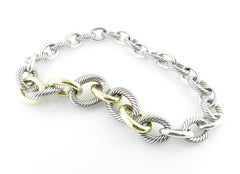 David Yurman Sterling Silver 14K Yellow Gold Plated Graduated Cable Oval Link Ne