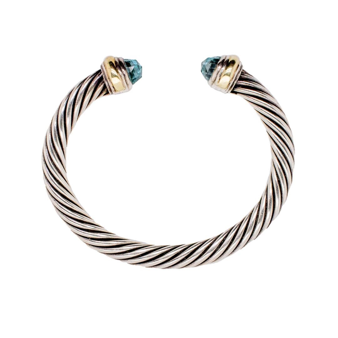 David Yurman Sterling Silver & 14K Yellow Gold Blue Topaz Cable Classic Bracelet 2