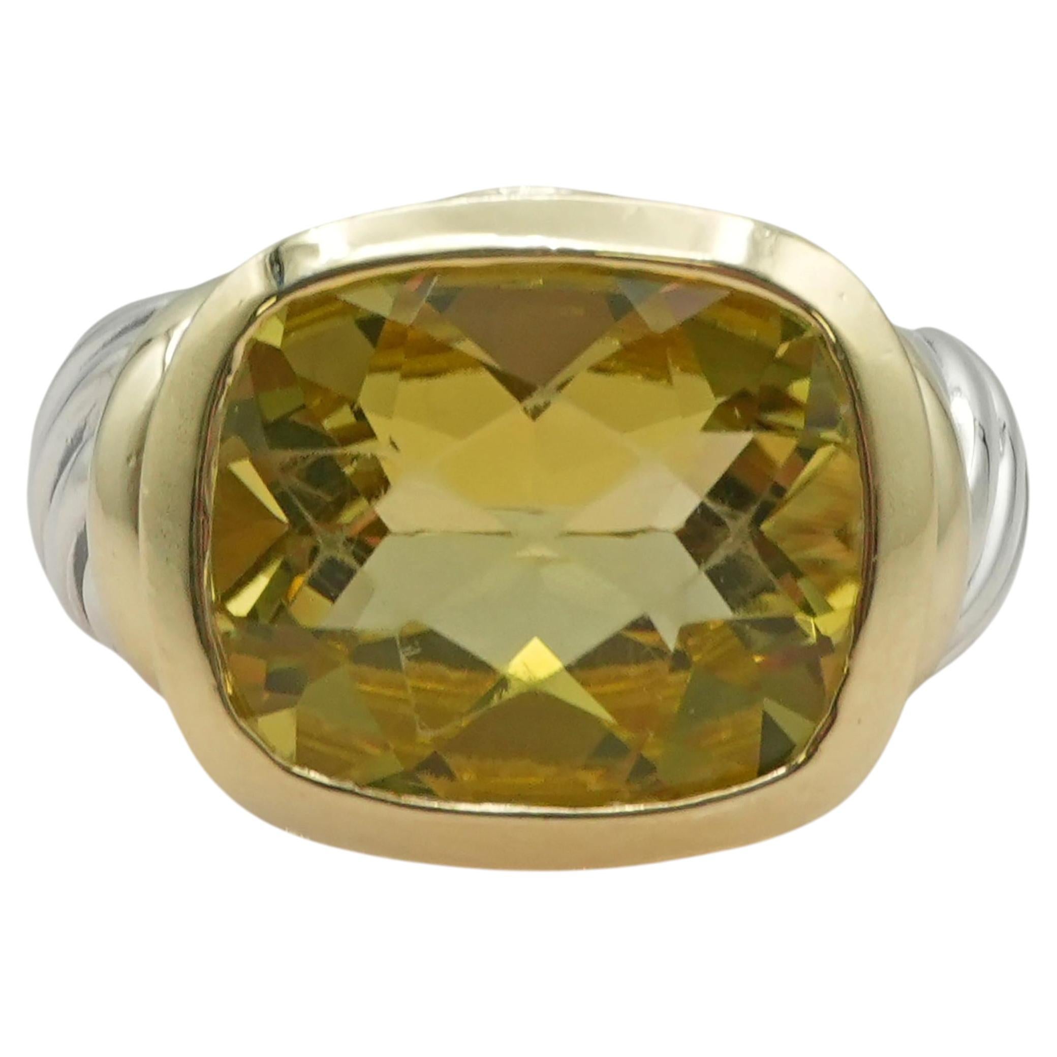 David Yurman Sterling Silver & 14k Yellow Gold Quartz Ring