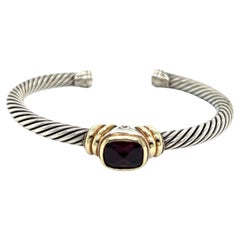 David Yurman Sterling Silver & 14k Yellow Gold Rhodolite Garnet Cable Bracelet