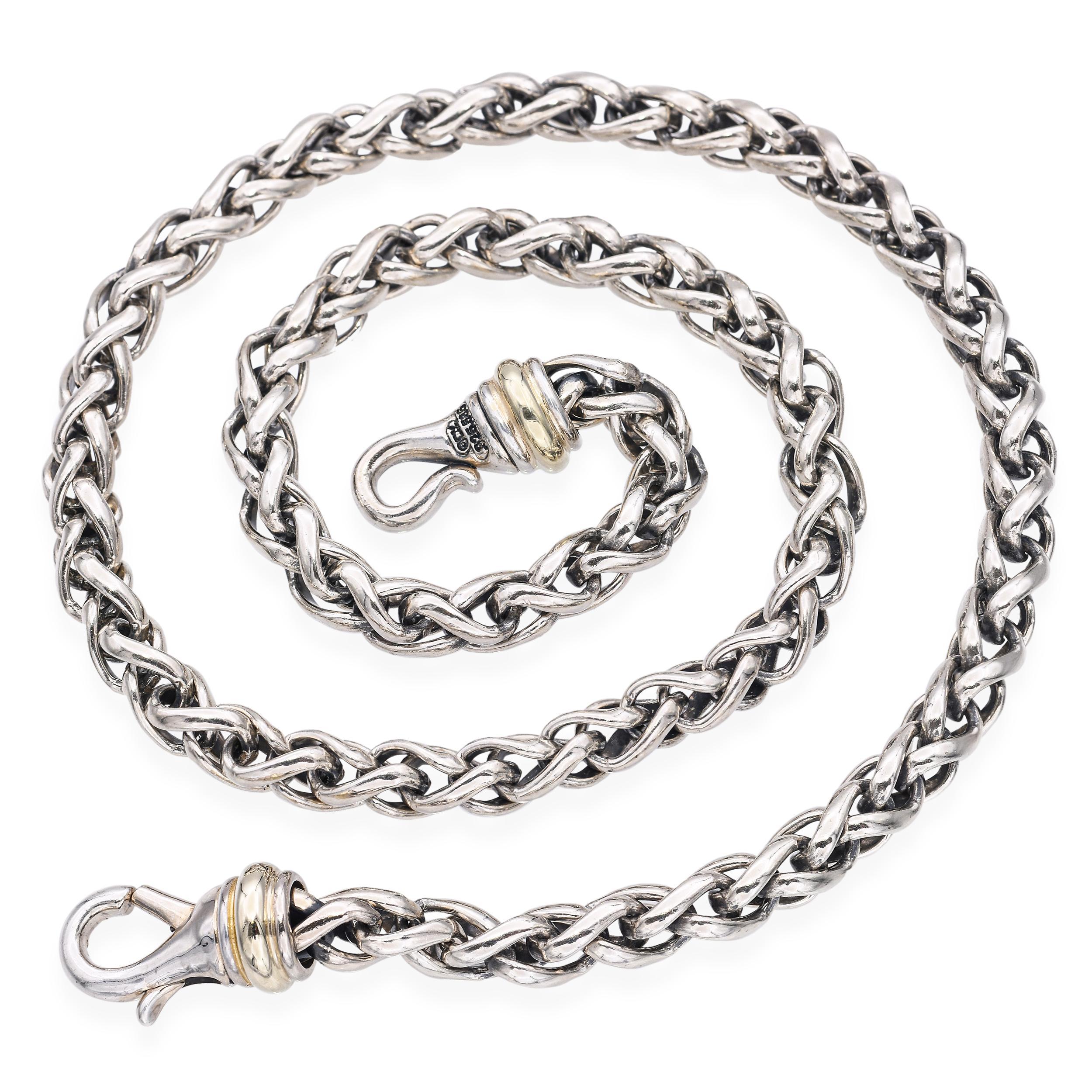David Yurman Sterling Silver 14k Yellow Gold Spiga Link Necklace (collier à maillons) Pour femmes en vente