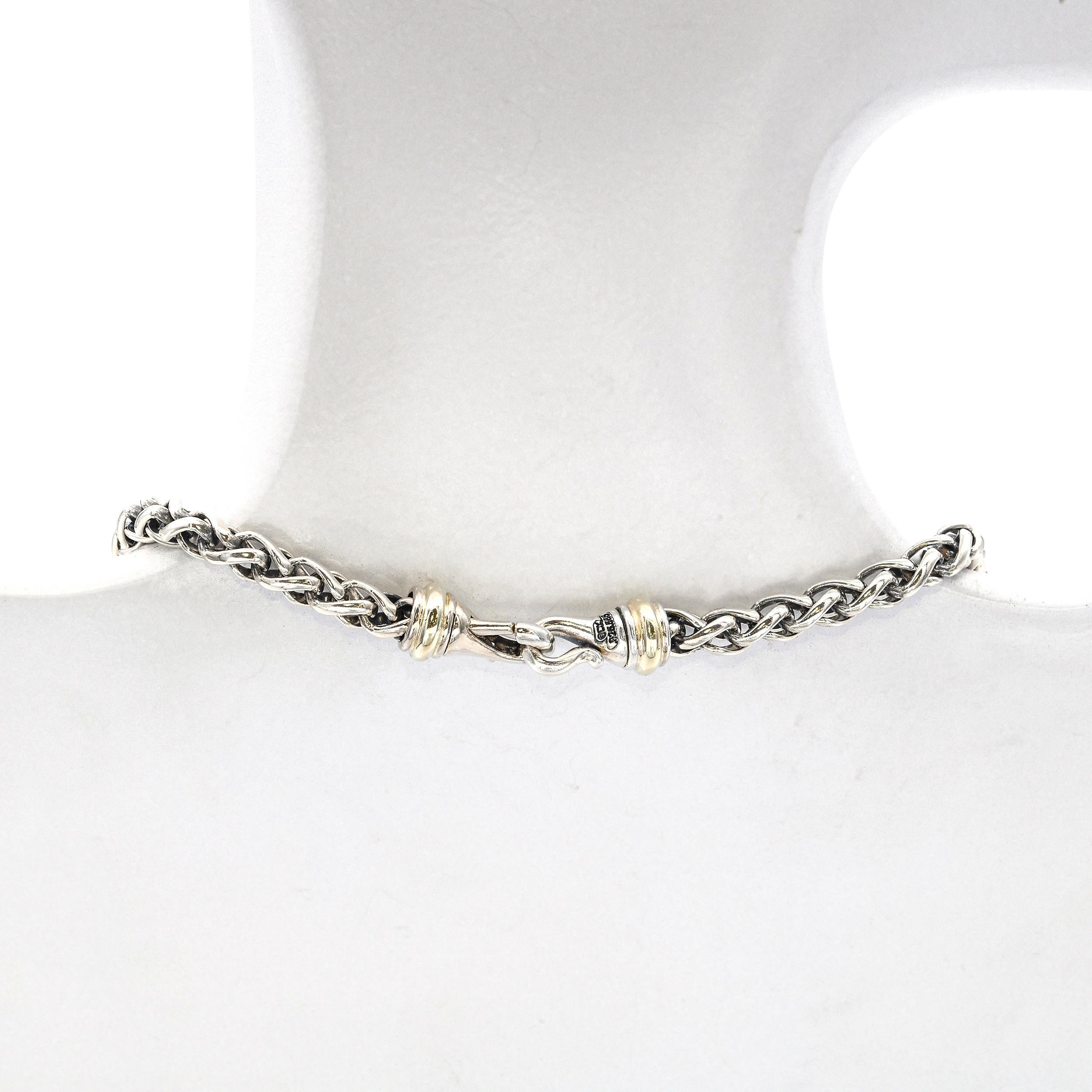 David Yurman Sterling Silver 14k Yellow Gold Spiga Link Necklace (collier à maillons) en vente 1