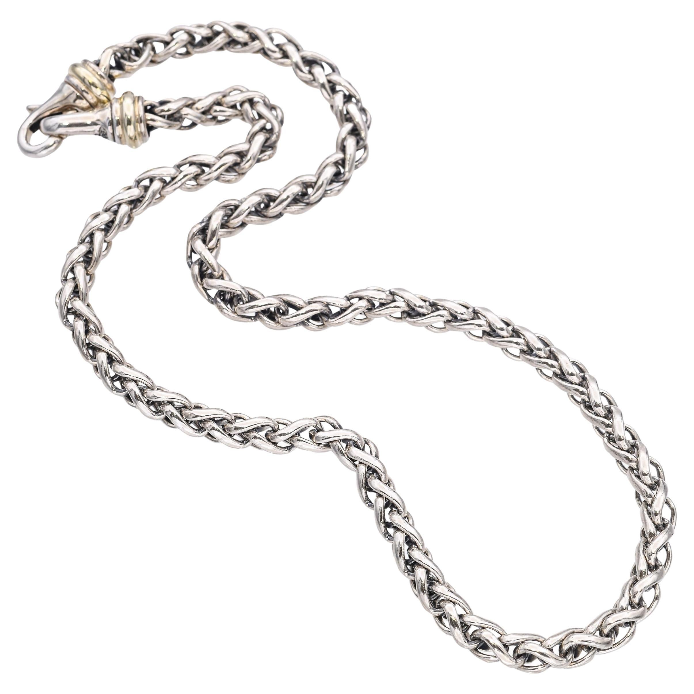 David Yurman Sterling Silver 14k Yellow Gold Spiga Link Necklace (collier à maillons)
