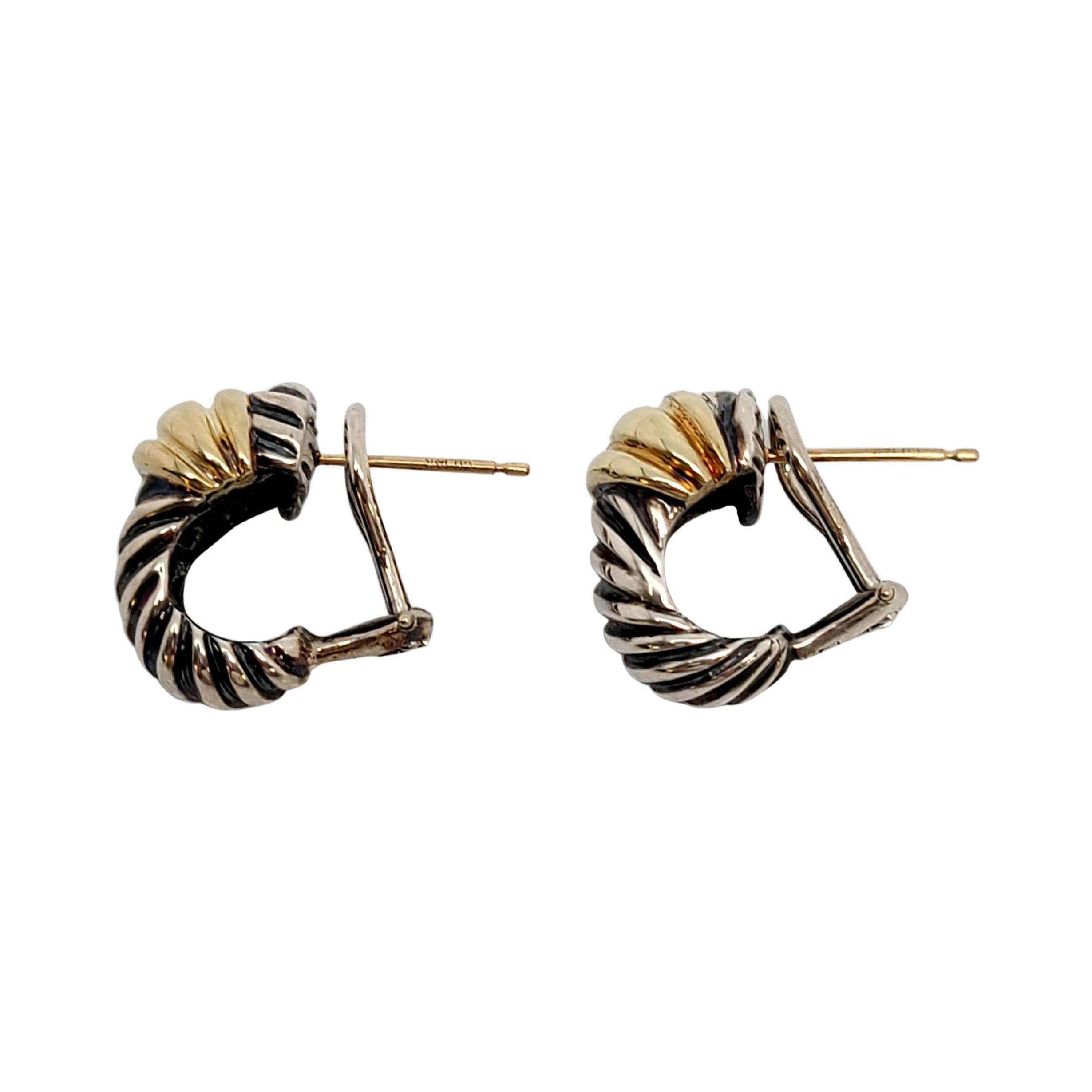 Sterling silver and 14K yellow gold earrings from David Yurman's Thoroughbred Cable Classics Collection by David Yurman.

Classic cable design from the Thoroughbred collection features sterling silver shrimp design earrings with 14K yellow gold