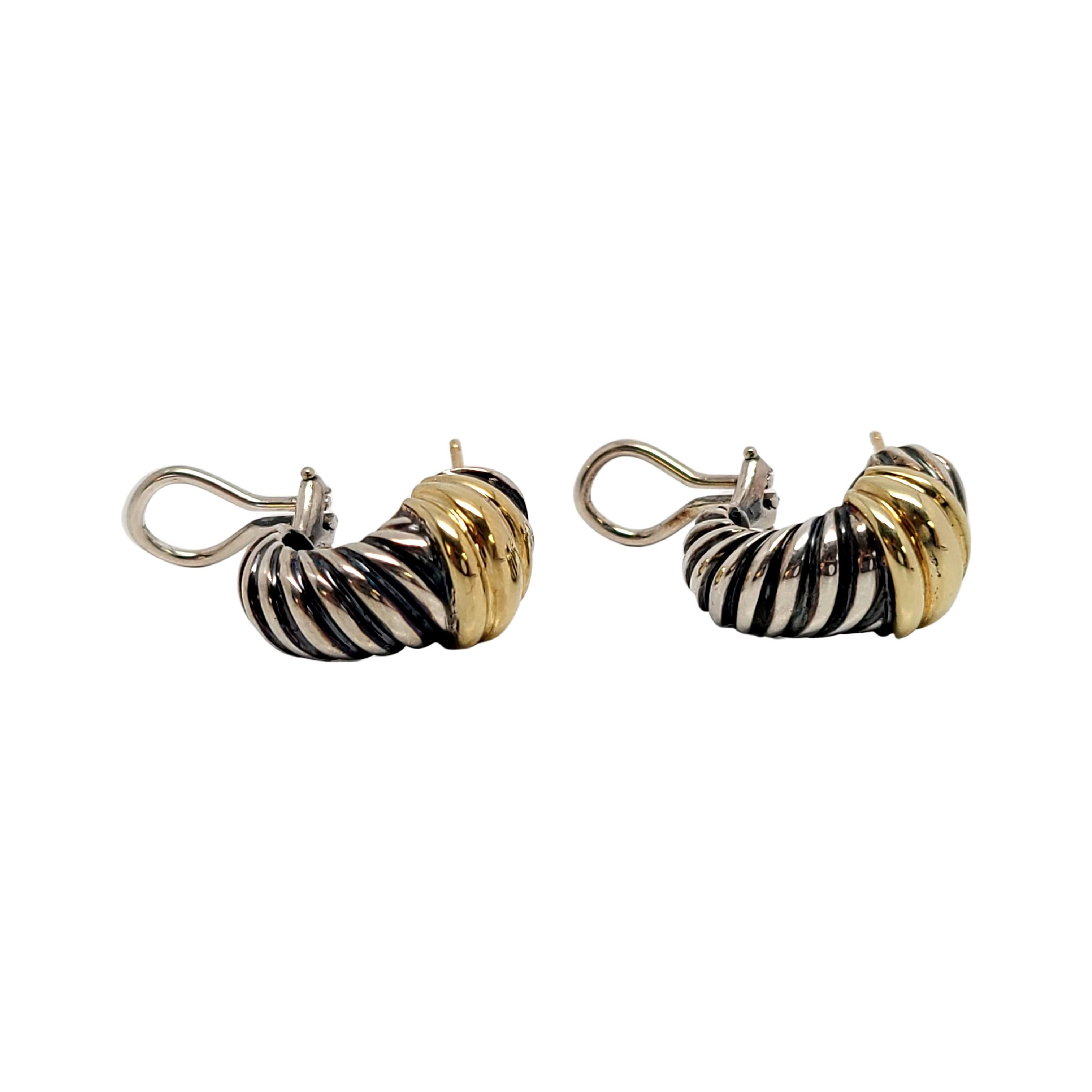 Women's David Yurman Sterling Silver 14K Yellow Gold Thoroughbred Cable Shrimp Earrings