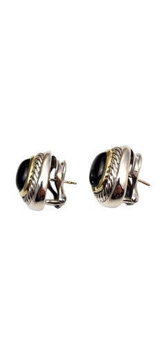 David Yurman Sterling Silver 14K Yellow Gold Thoroughbred Onyx Earrings #25266