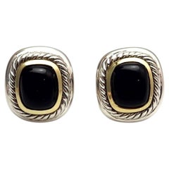 David Yurman Sterling Silver 14K Yellow Gold Thoroughbred Onyx Earrings #25266
