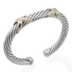 David Yurman Sterling Silver & 14K Yellow Gold X Cable Cuff Bracelet